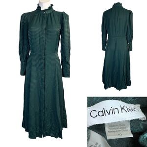 Calvin Klein dress sz 10 textured houndstooth midi long sleeve A-line - no belt